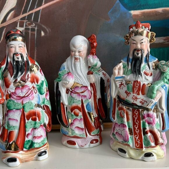 Vintage Chinese Porcelain Figurine of All three Lucky Gods - Picture 1 of 16